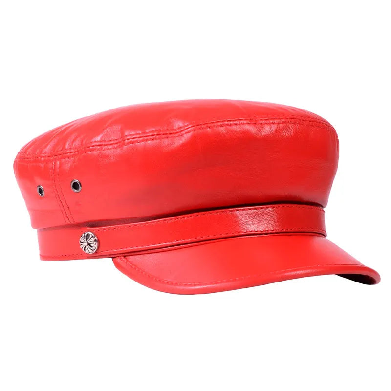 New Women's Ladies Genuine Leather Colorful Military Beret