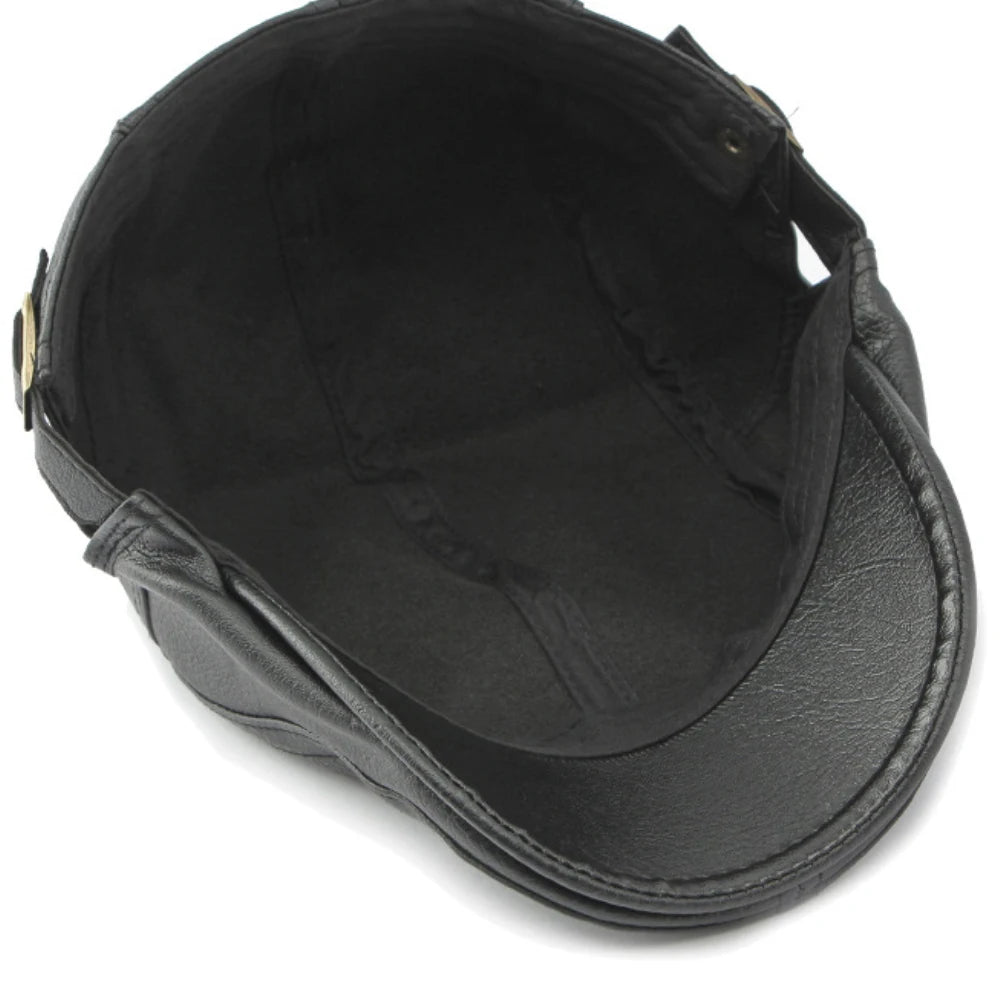 PU Leather Beret Cap Men Black White Coffee Ivy Flat Cap