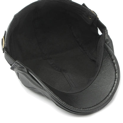 PU Leather Beret Cap Men Black White Coffee Ivy Flat Cap