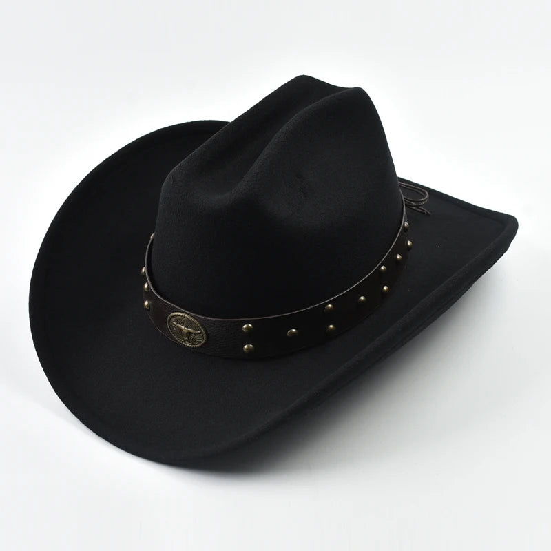 Men Women Vintage Big-Edge Western Cowboy Hat Gentleman Cowgirl Jazz Hat