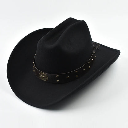 Men Women Vintage Big-Edge Western Cowboy Hat Gentleman Cowgirl Jazz Hat