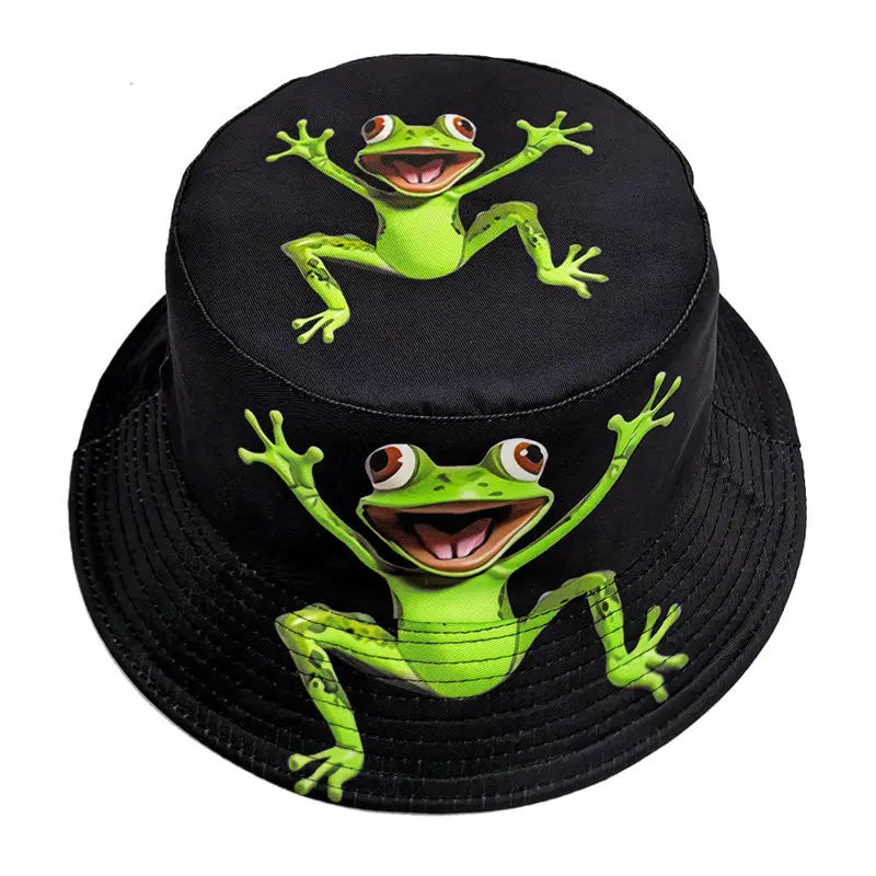 Four Seasons Polyester Cartoon Print Bucket Hat Fisherman Hat Outdoor Travel Cap Hats for Men and Women