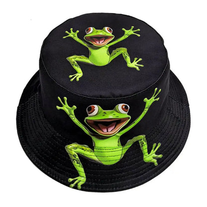 Four Seasons Polyester Cartoon Print Bucket Hat Fisherman Hat Outdoor Travel Cap Hats for Men and Women