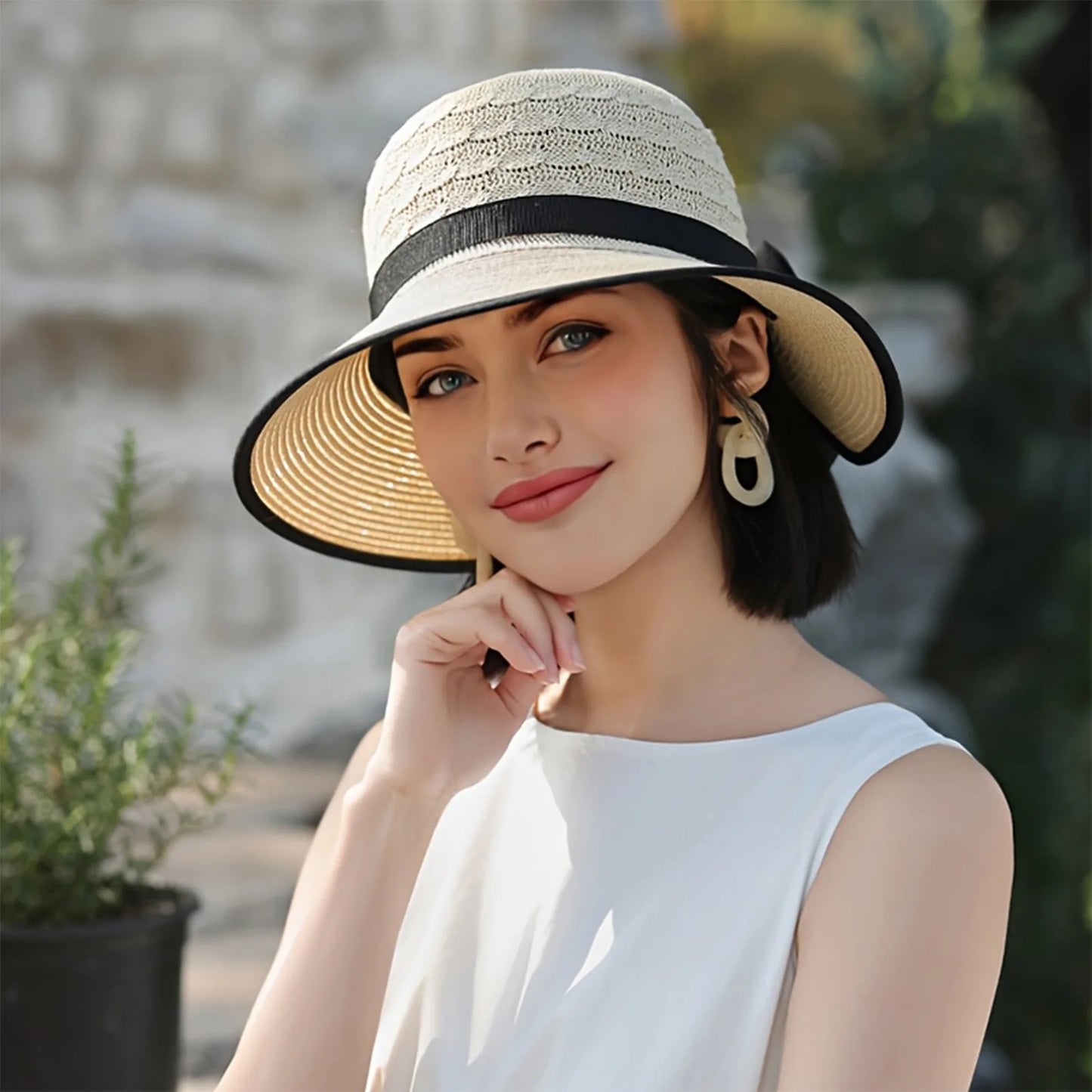 Summer Beach Straw Sun Hat Breathable French Style Bowknot Straw Hats