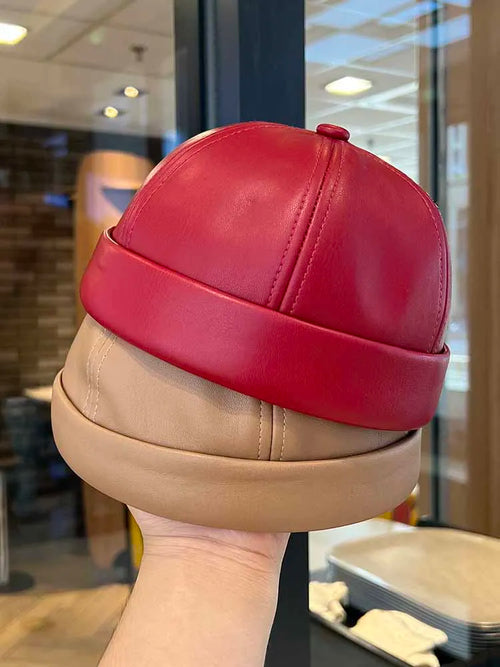 Spring And Summer Vintage Leather Landlord Hat With Adjustable Hip Hop