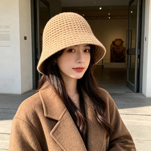 Waffle Knit Bucket Hat Vintage Versatile Fisherman Hat