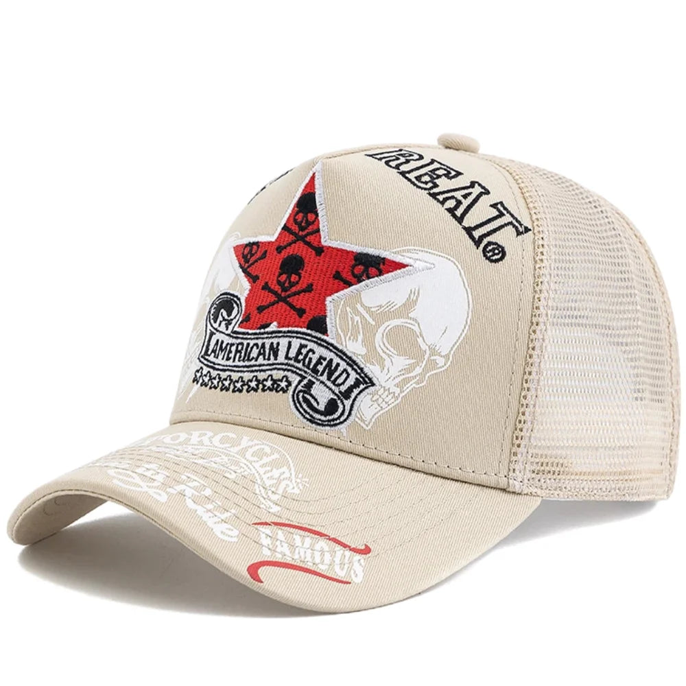 Unisex Punk Style Cap Red Star Skull Crossbones Embroidery Baseball Cap