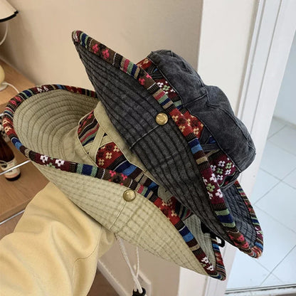 Summer Bucket Hats Retro Printing Cowboy Cap Men Women