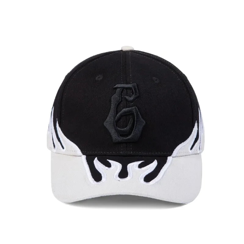 Streetwear Flame Embroidery Racing Baseball Cap