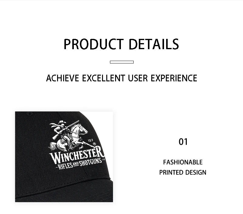 Winchester Cowboy Logo Print Soft Top Baseball Cap Soft Comfortable Adjustable Retro Western Style