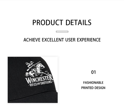 Winchester Cowboy Logo Print Soft Top Baseball Cap Soft Comfortable Adjustable Retro Western Style