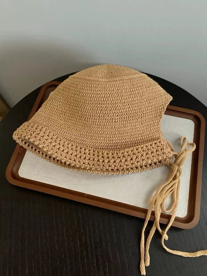 Women French Hollow Knit Bucket Hat