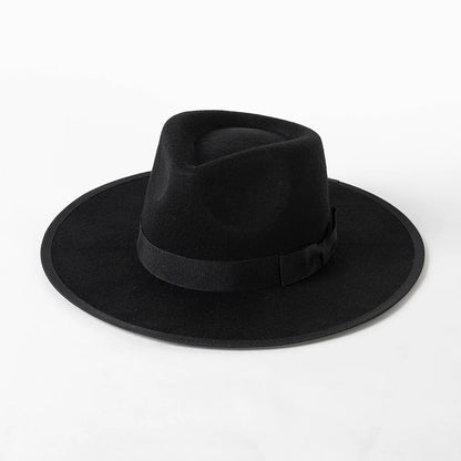New British 100% Wool Fedoras Hat Women Retro Jazz Top Bow Felt Hat Men
