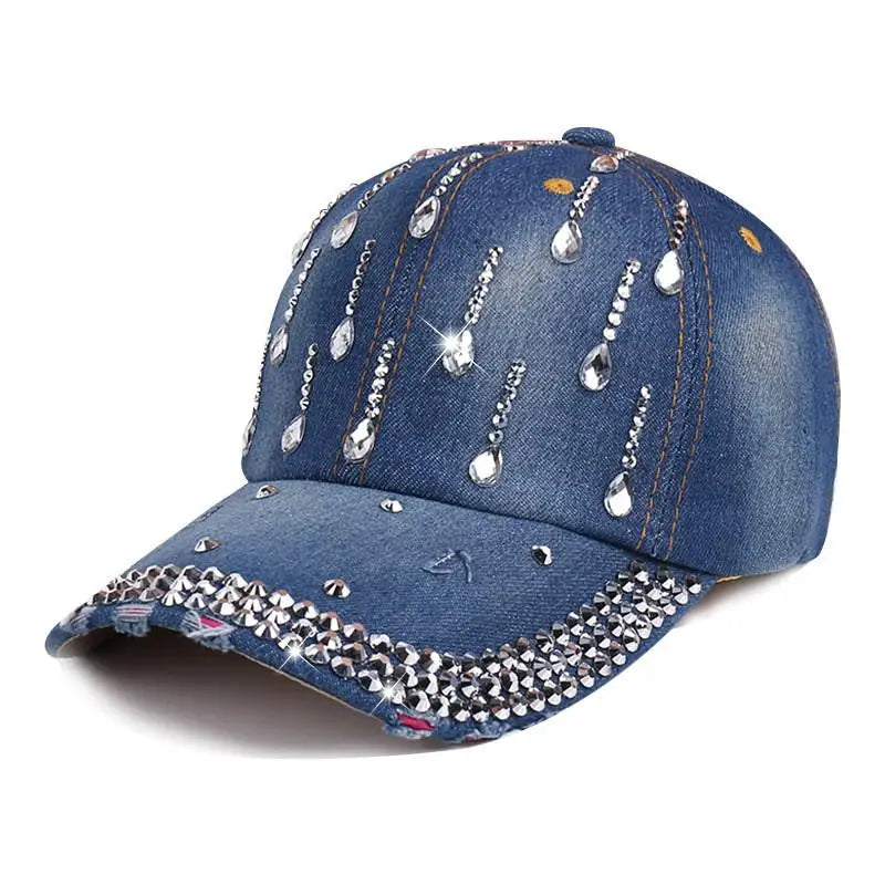 Denim Baseball Cap Women Rhinestone Droplets Cowboy Snapback