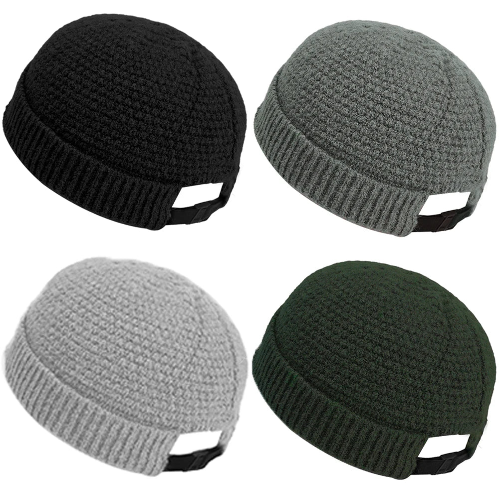 Solid Color Warm Knitted Brimless Hat Men