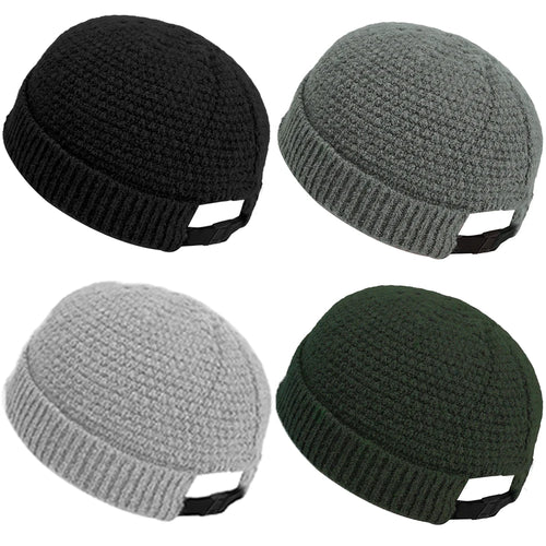 Solid Color Warm Knitted Brimless Hat Men