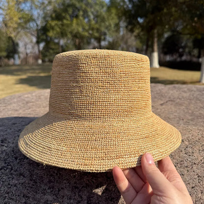 Designer Raffia Straw Hat Women Summer Beach Bucket Sun Hats