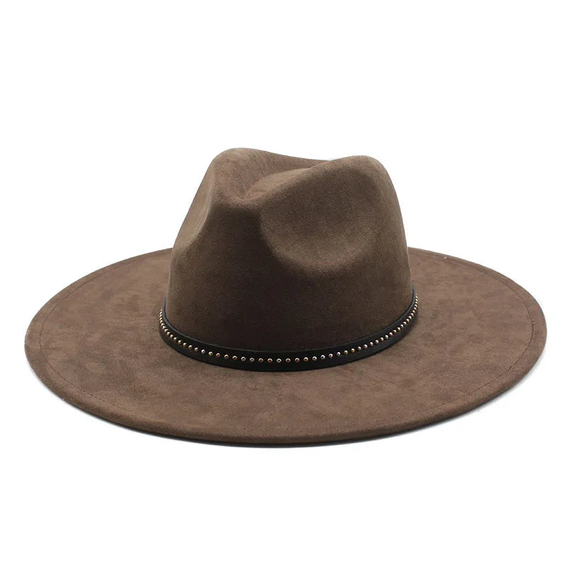 Suede Jazz Fedora Hats For Women Men 9.5cm Large Brim Woolen
