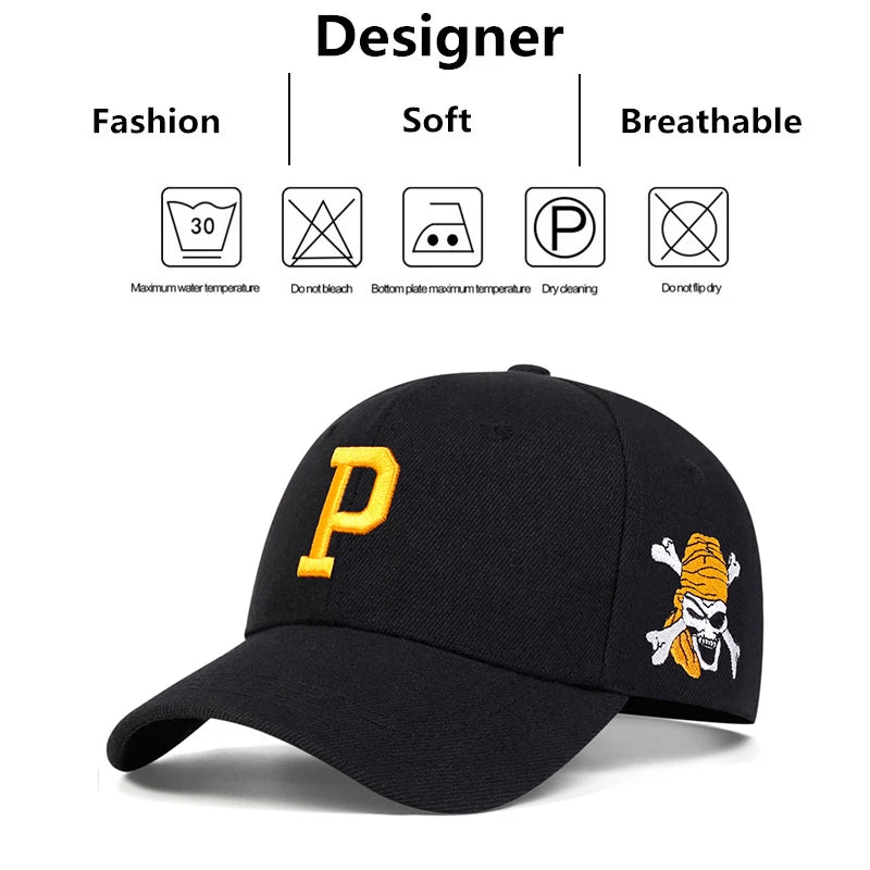 P Letter Side Pirate Embroidery Baseball Cap Men Women Spring Summer