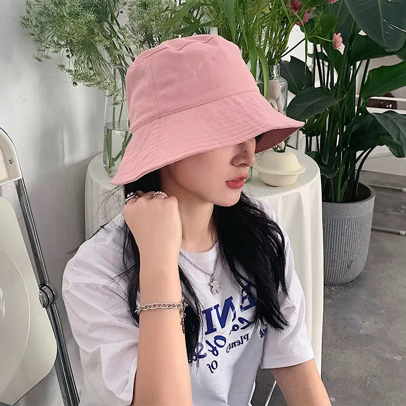 Solid Color Fisherman Hat Korean Trendy Hip Hop Bucket Hat Summer Flat Top Sun Cap Casual Outdoor