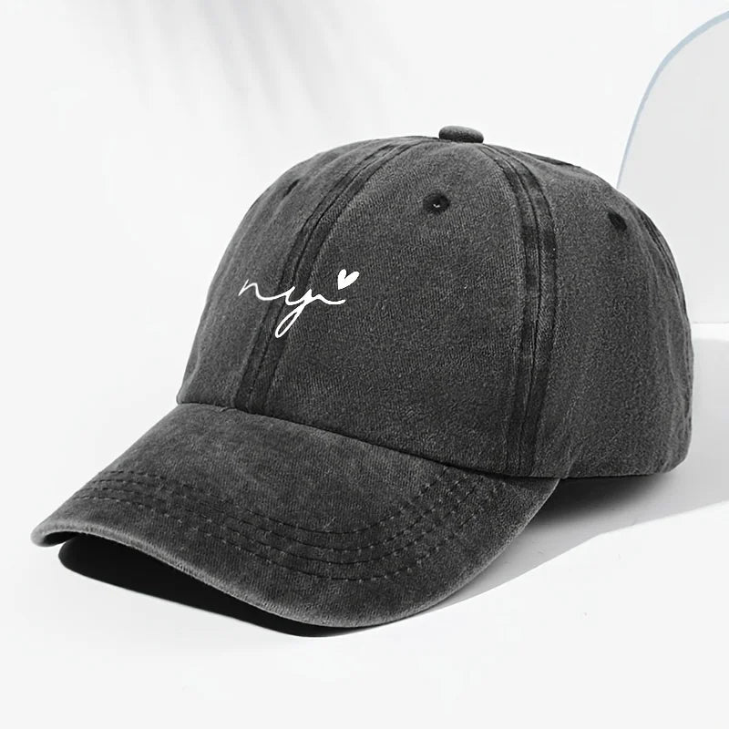 Small Heart Print Washed Vintage Baseball Cap Fashion Men Women Sun Hat