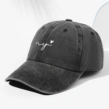 Small Heart Print Washed Vintage Baseball Cap Fashion Men Women Sun Hat