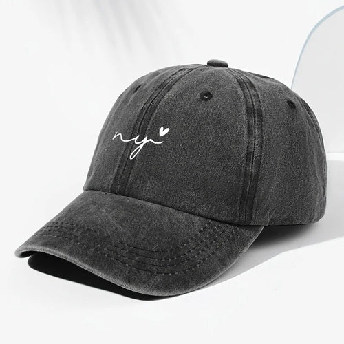 Small Heart Print Washed Vintage Baseball Cap Fashion Men Women Sun Hat