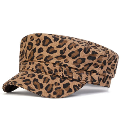 Unisex Leopard Print Personality Military Hats Flat Top Baseball Caps