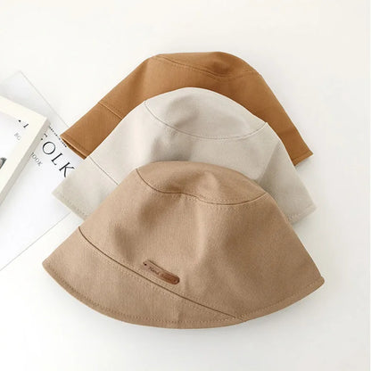 Women Solid Color Bucket Hat Soft Cotton Foldable Visor