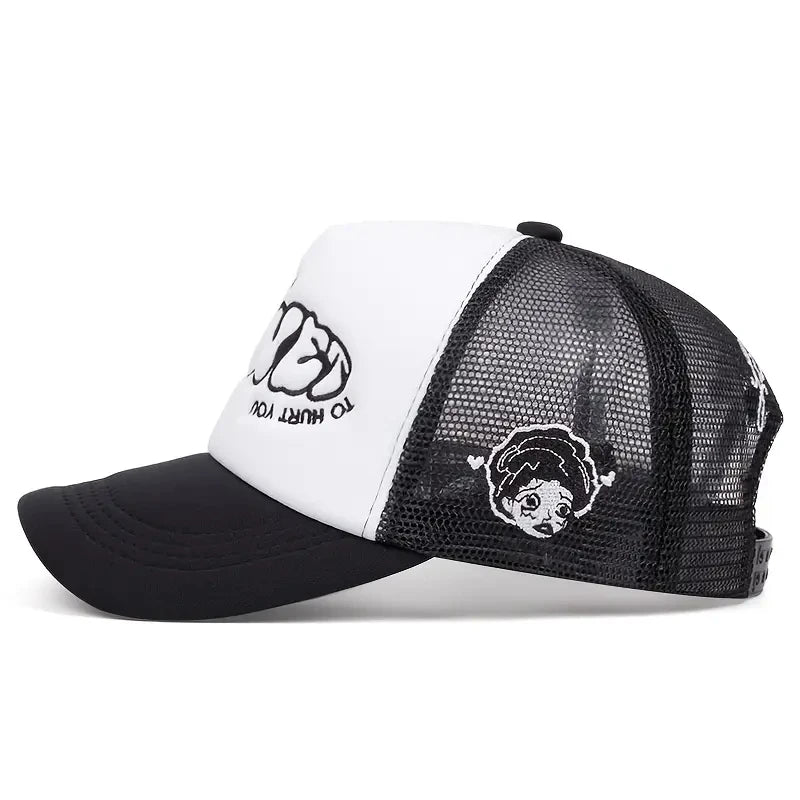 A Little Girl with A Crying Face, A Sponge Embroidered Baseball Cap, A Men's and Women's Outdoor Mesh Baseball Cap for Casual