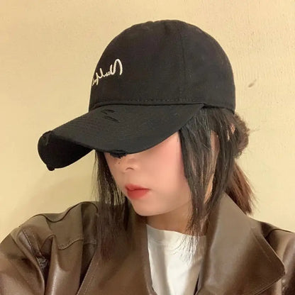 Distressed Perforated Duckbill Cap Cotton Baseball Cap