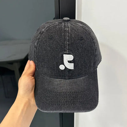 Washed Denim Embroidered Letter Baseball Cap