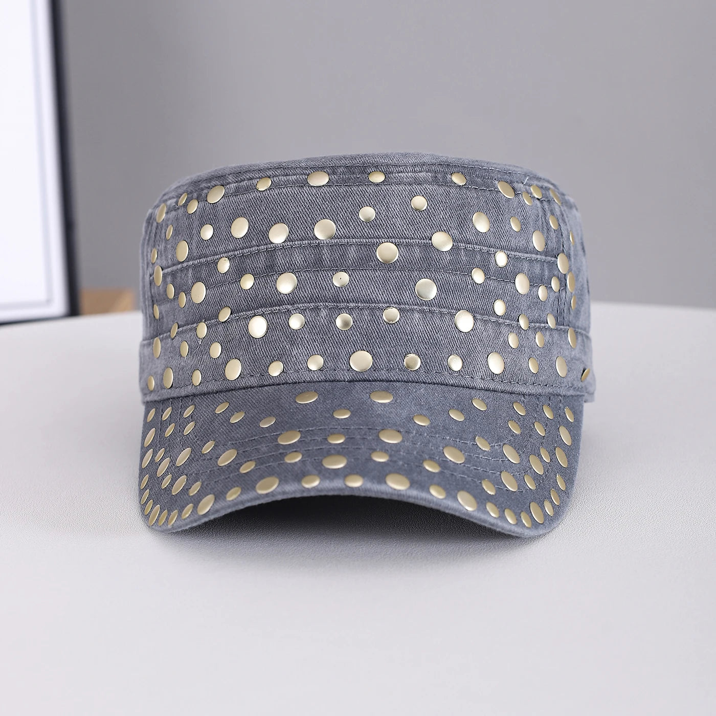 Golden Round Rivets Fully Decorated, Flat-Top Baseball Cap