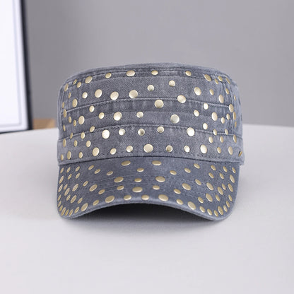 Golden Round Rivets Fully Decorated, Flat-Top Baseball Cap