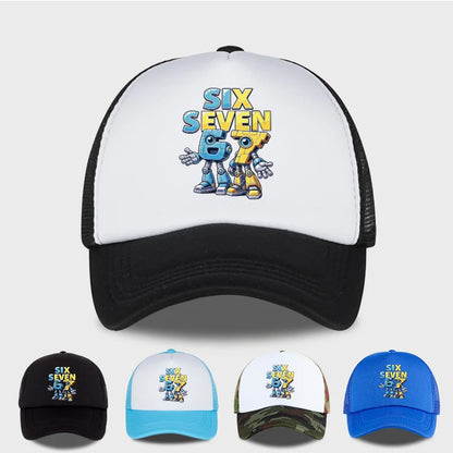Cute 67 Robot Print Mesh Cap