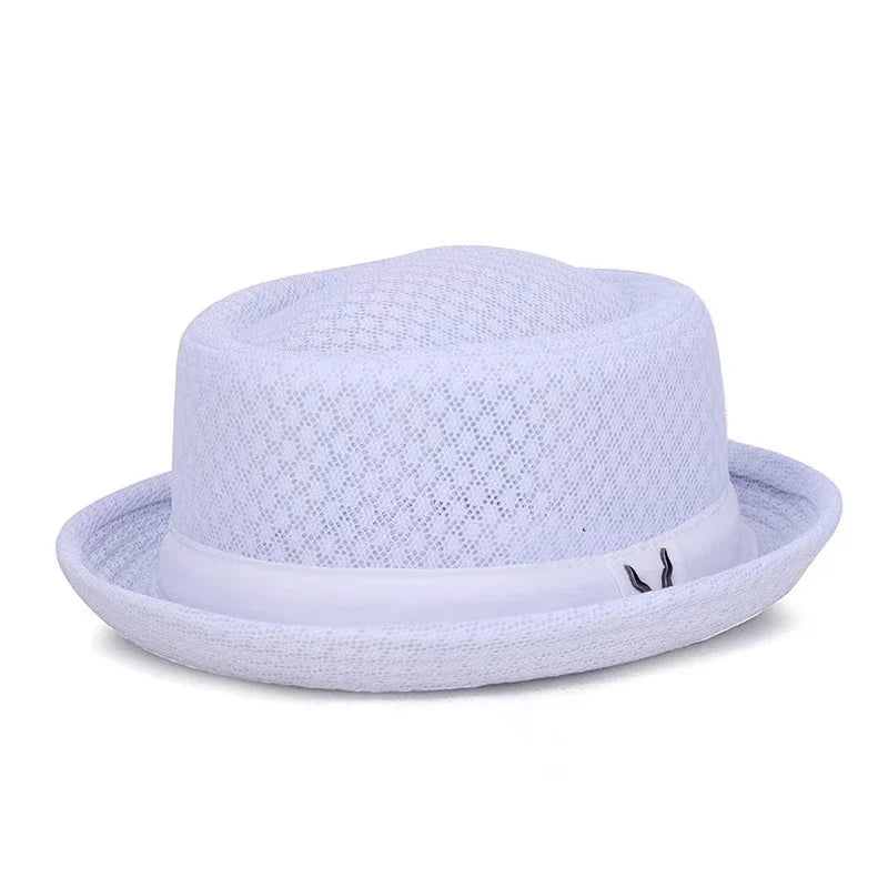 New Breathable Hat England Mesh Flat Straw Hat Retro England Jazz Foldable Sun Hats