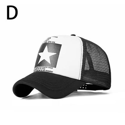 Summer Mesh Baseball Cap Fashion Star Printed Adjustable Baseball Hat Ponytail Cap Unisex Outdoor Sports