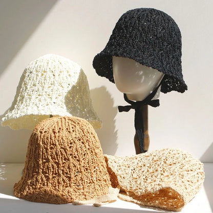 Thin Women Bucket Hat Foldable Design Breathable Sun Hat