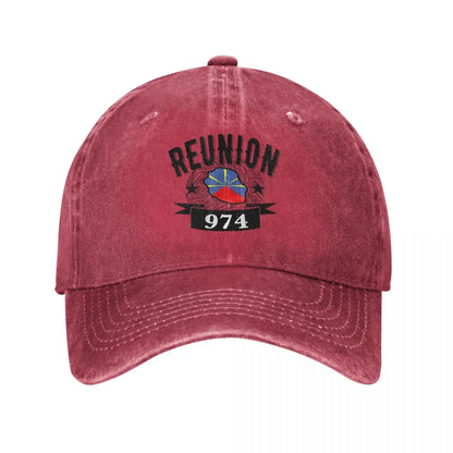 Casual Reunion Island 974 Flag Map Baseball Caps Distressed Denim