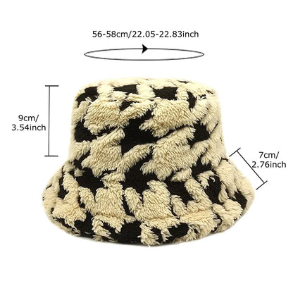1pc Winter Lamb Wool Striped Bucket Hat