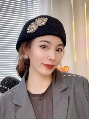 Autumn And Winter New Water Diamond Knitted Duck Tongue Hat