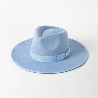 New British 100% Wool Fedoras Hat Women Retro Jazz Top Bow Felt Hat Men