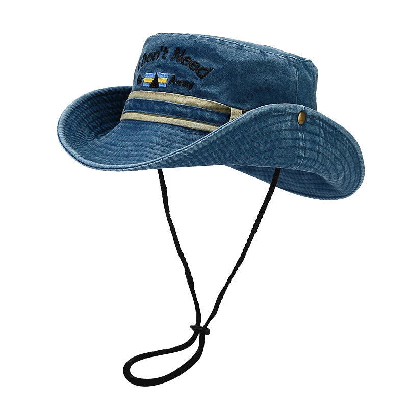 Unisex Washed Denim Bucket Hats Women Fisherman's Hat Letter Embroidery Bob Caps