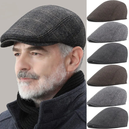 Vintage Plaid British Newsboy Beret Retro Male Woolen Beret Cap Classic Old Man