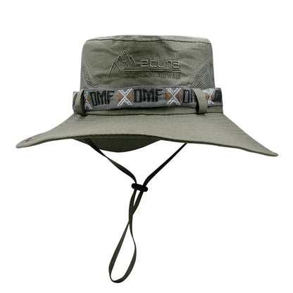 Summer Men Bucket Hat Outdoor UV Protection Wide Brim Panama Safari Hunting Hiking Hat