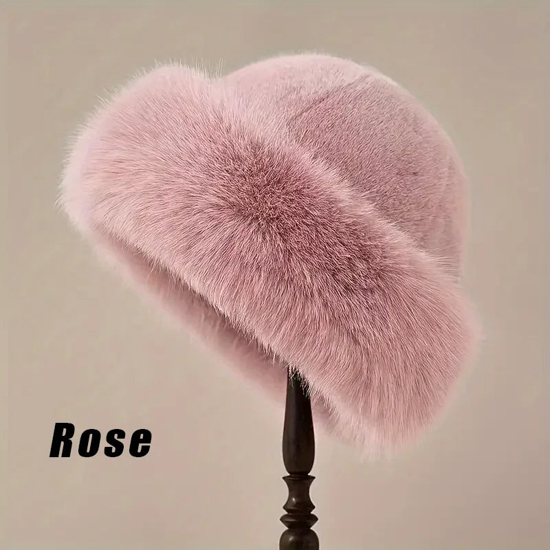 Solid Color Bucket Hat Thick Coldproof Faux Fur Basin Hats Soft Plush Fisherman Cap
