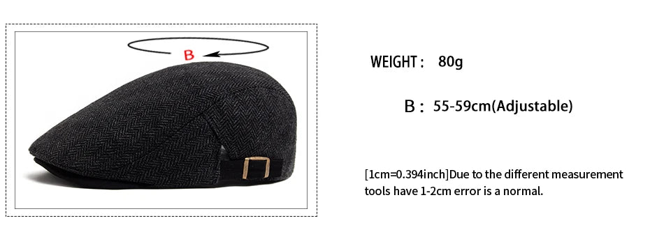 New Herringbone Vintage Beret Men Autumn Winter Casual Flat Visor Hat