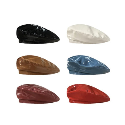 Korean Pu Bright Leather Beret Spring And Summer British
