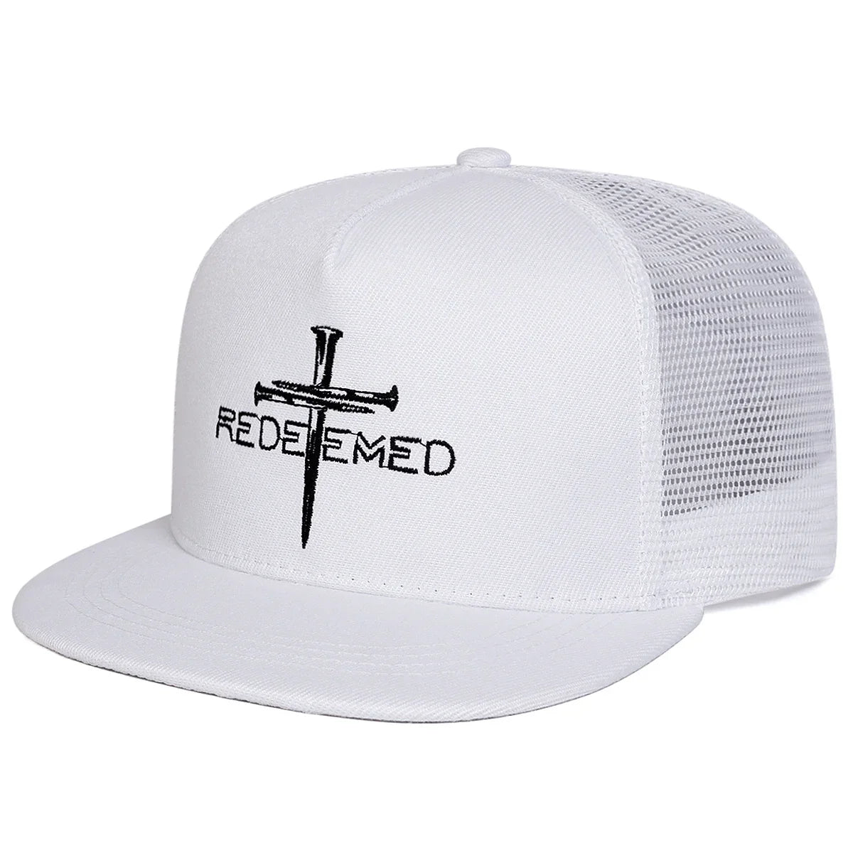 Unisex Redeemed Cross Embroidery Hip-hop Net Hats Spring Summer