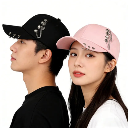 Y2K Punk Metal Chain Ring Baseball Cap Women